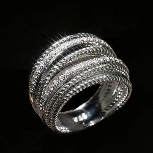 טבעת מצופה זהב לבן בשילוב זירקונים דגם 9985591